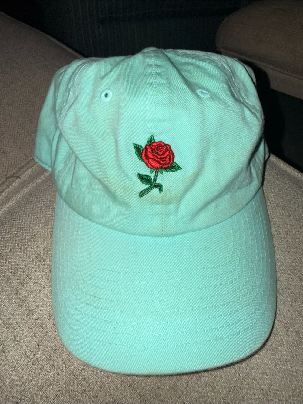 Kbethos Classics Mint Green Rose Embroidered Dad Hat Adjustable Strapback Cap